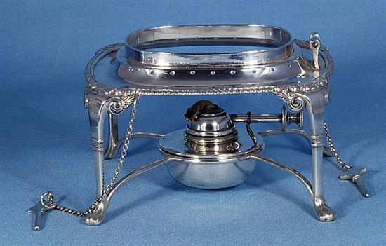 A silver kettle on stand, Height 12 ½”/318mm Width 10”/254mm., Weight 50oz/1418grms.